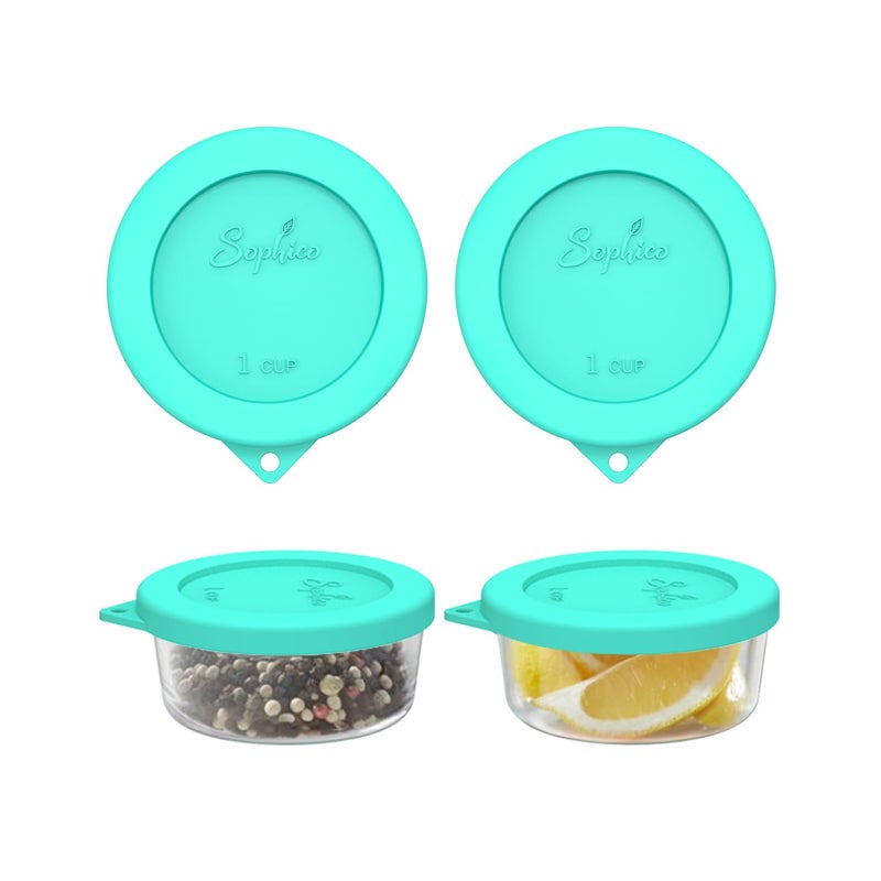 Sophico 1 Cup Round Silicone Storage Cover Lids Replacement for Anchor Hocking and Pyrex 7202-PC Glass Bowls (Container not Included) (Mint - 2 pack) - Image 1